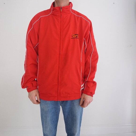 Vintage Russell Athletic Red White Zip Up Windbreaker Nylon Jacket Size Large - Picture 1 of 11